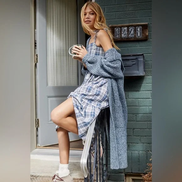 Anthropologie Gingham Plaid Babydoll Midi Dress - Picture 1 of 12